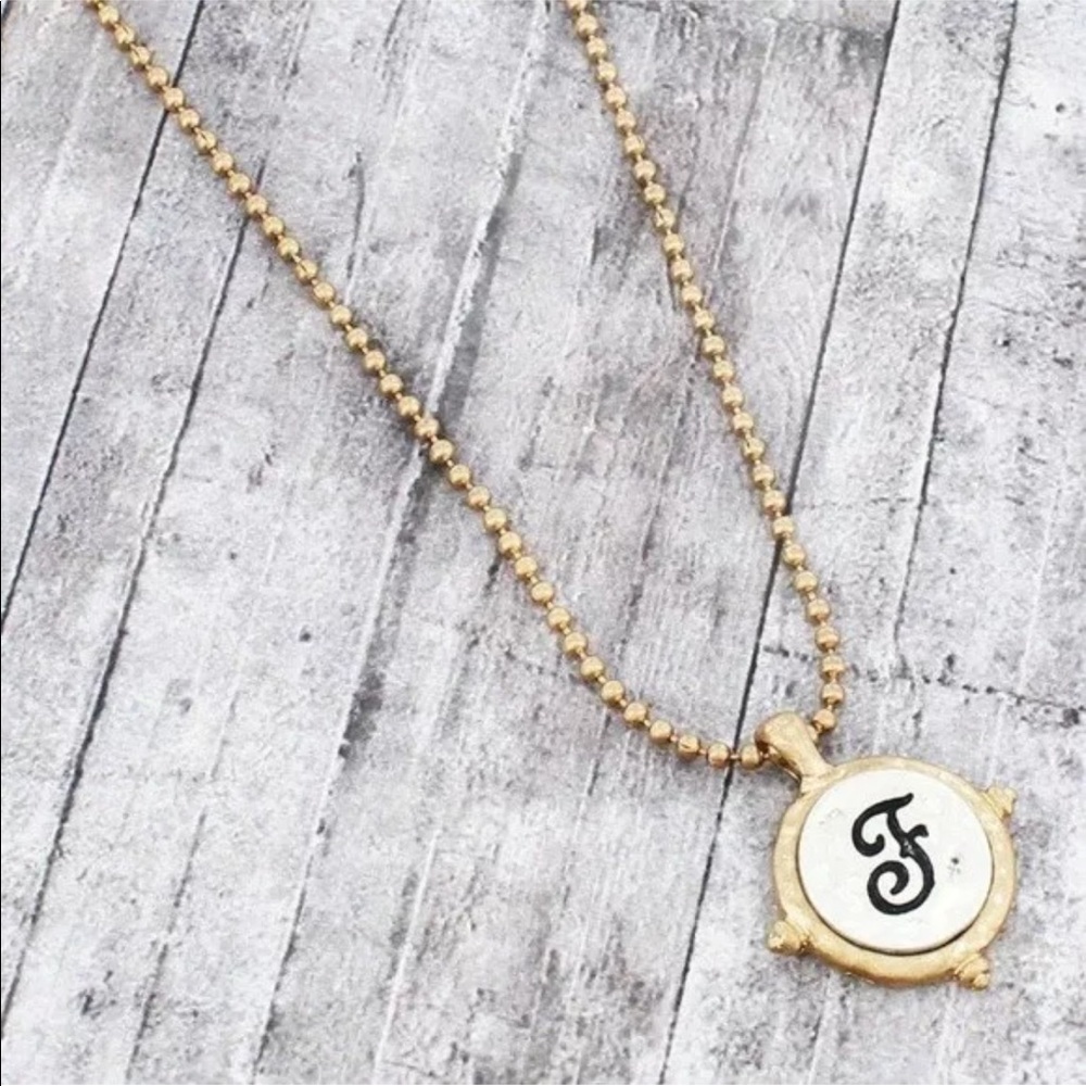 Worn Two-Tone Monogram Initial Letter F Necklace